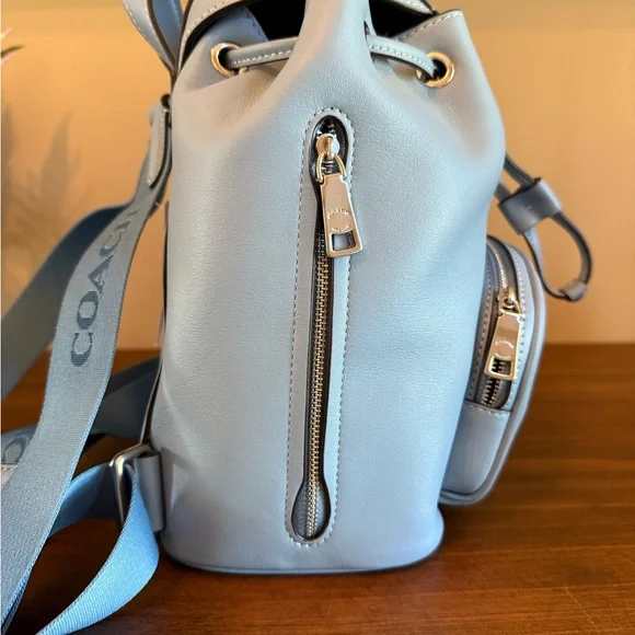 Coach Blue Leather Backpack with Drawstring Closure - Picture 6 of 12